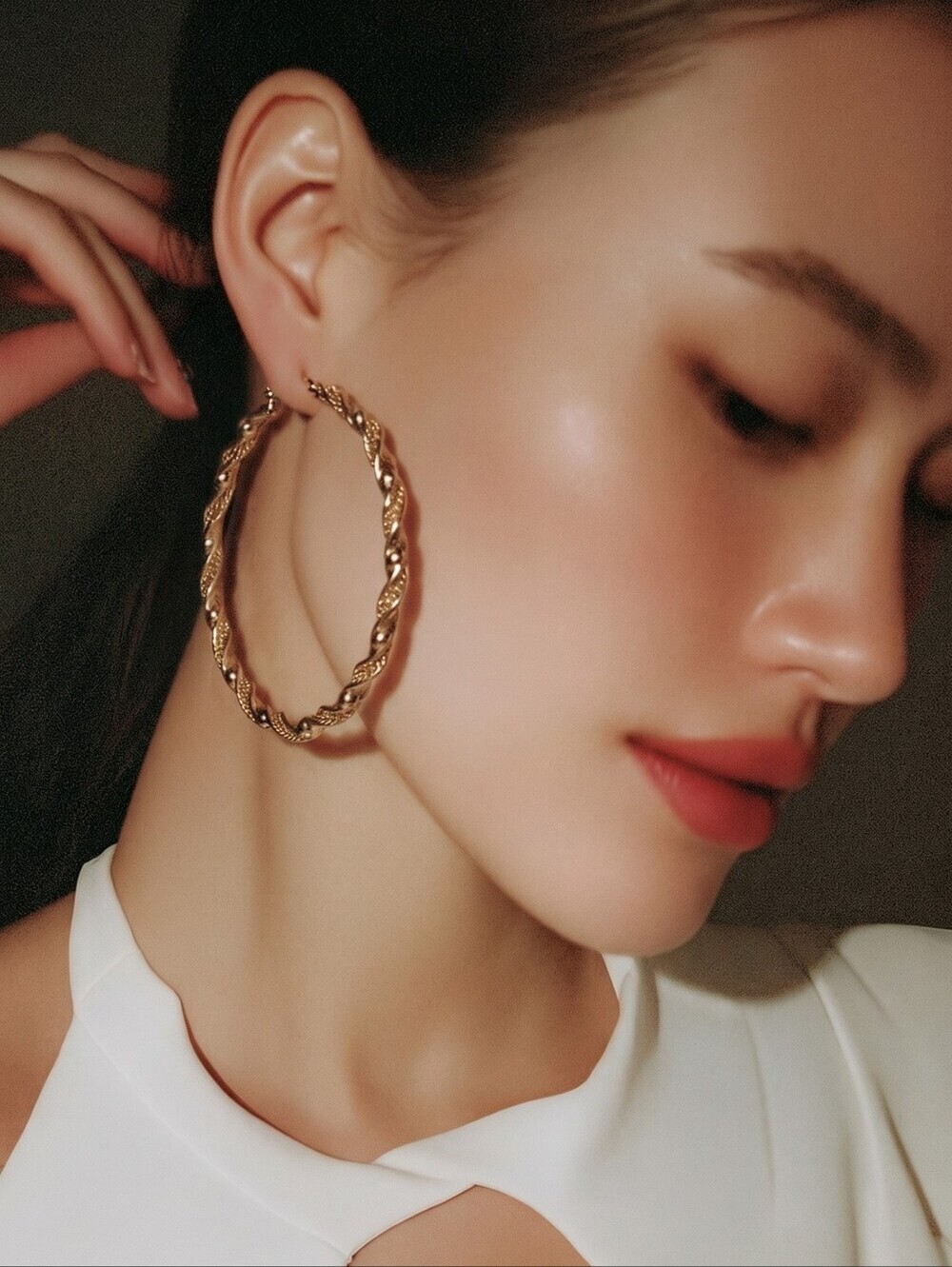 NWT Maren Elena For Nadine West Gold Oversized Twisted Hoop Earrings ~4"